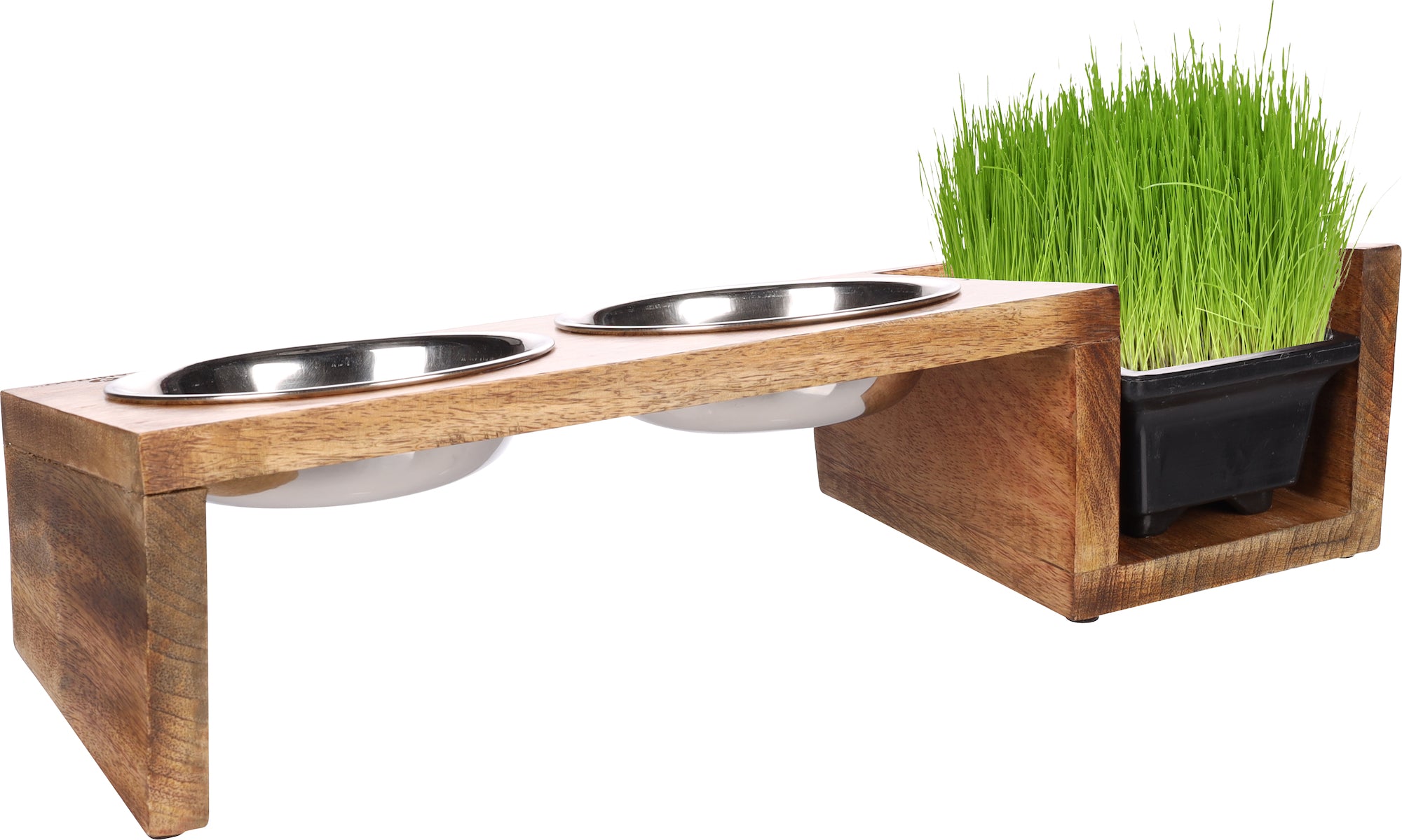 Gamelle pour la nourriture et l'eau Duo dinner support Lela Rectangle Argent & Brun