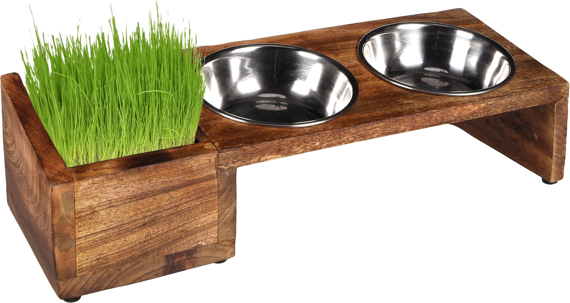 Gamelle pour la nourriture et l'eau Duo dinner support Lela Rectangle Argent & Brun