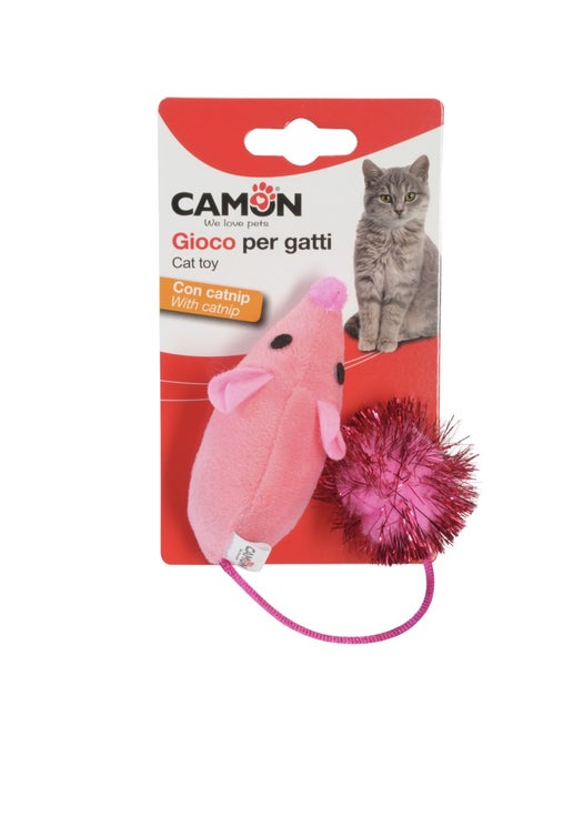 Souris en polyester avec herbe à chat et queue en boule